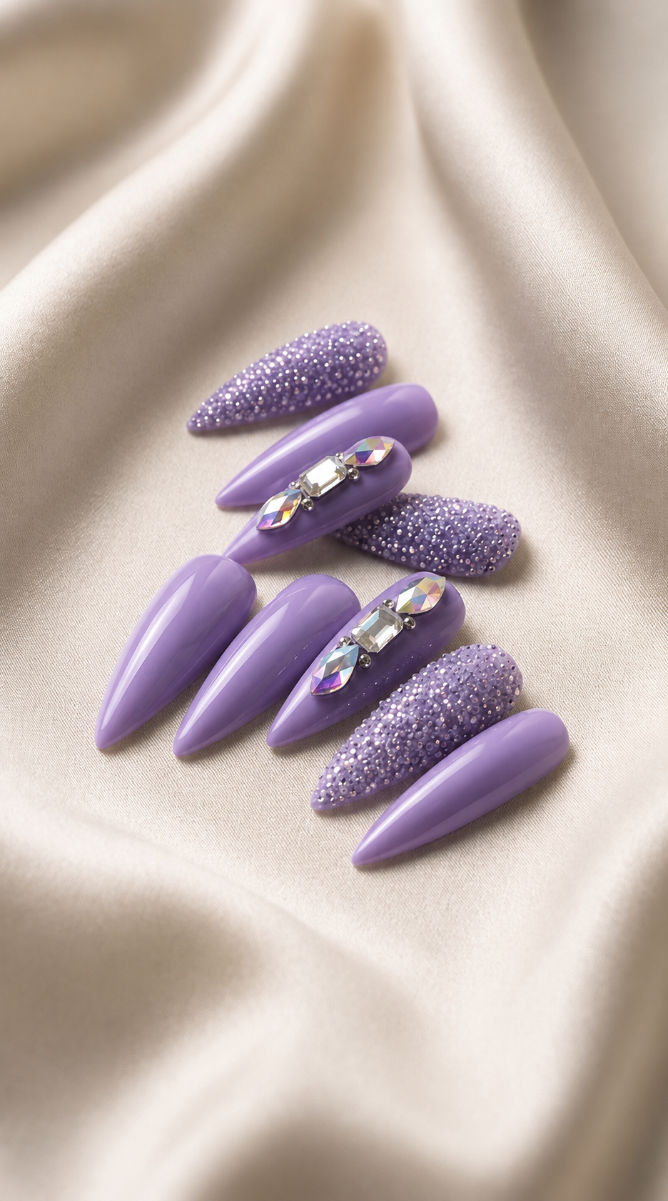 Crystal-encrusted custom press-on nails by Crown & Crystal